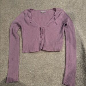 Y2K American Eagle Pink Ribbed Tie Front Cropped Cardigan Top